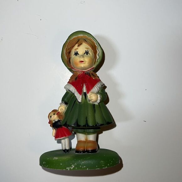 Vintage Antique Little Girl Holding Doll in Bonnet Sweet Figure What-Not Cute - Picture 5 of 7